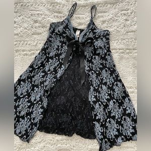 Blue and black open lingerie tie top
